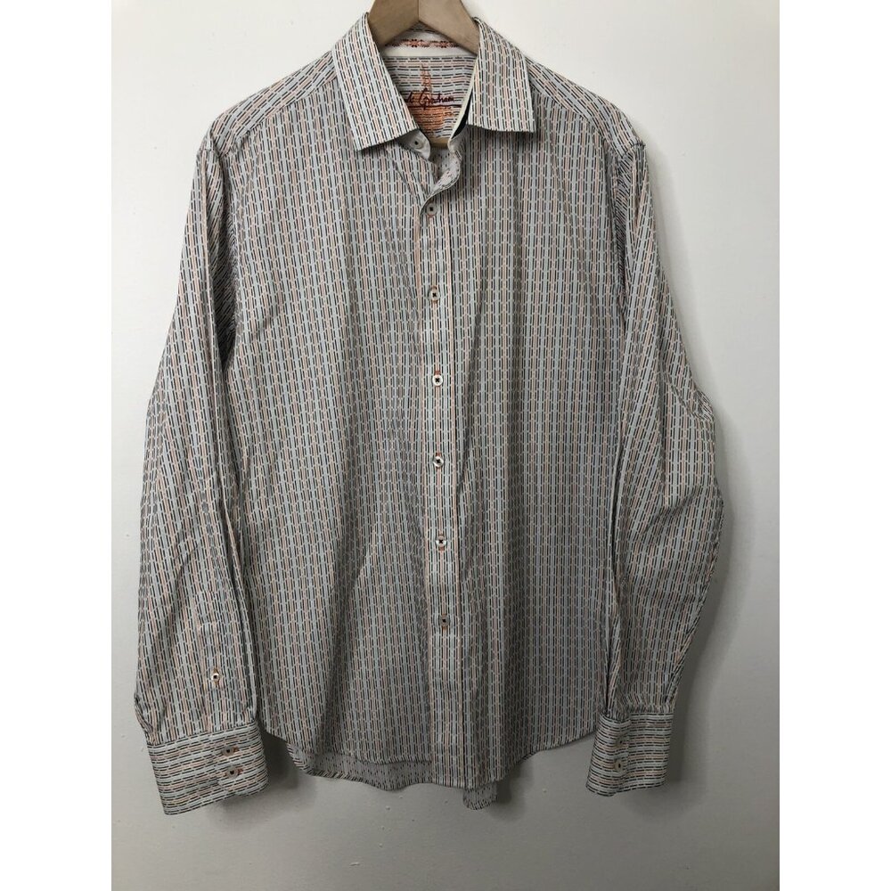 Robert Graham Stripped Mens L Long Sleeve Button Up Shirt Flip Cuff 3D texture